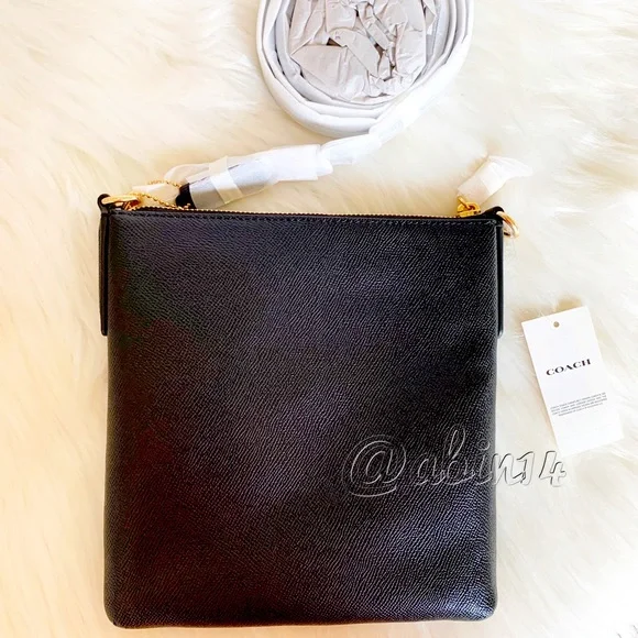 NWT Coach Black Leather Messenger Crossbody Bag Purse - Picture 3 of 6